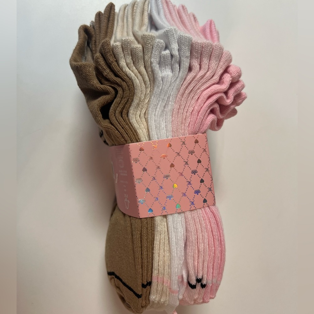 New - Juicy Couture No Show Socks - Pink, brown, white - 10 Pairs - Womens